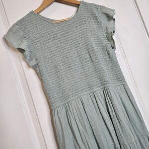 Anthropologie By The River Midi Dress Smocked Flutter Sleeve‎ Tiered Boho Large